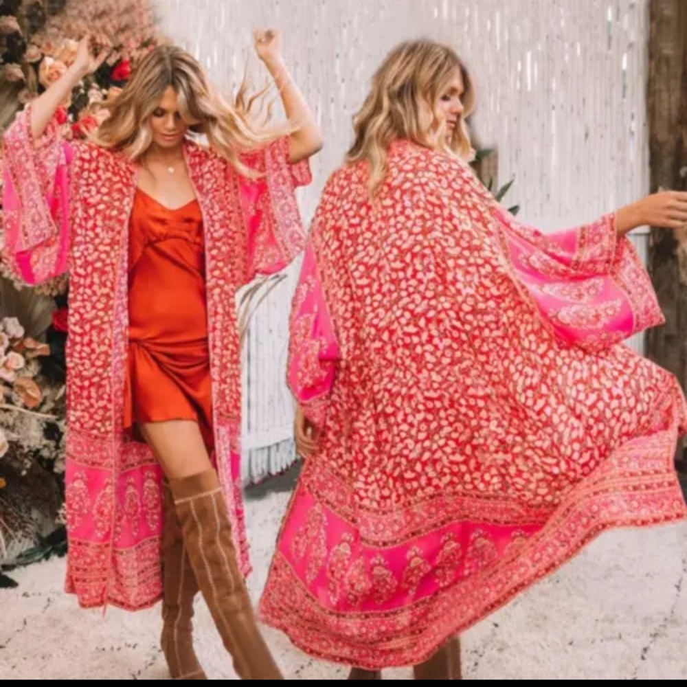 New! Red Floral Kimono - Picture 2 of 5